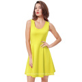 Kate Kasin Ladies Stylish Slim Fit Casual U-Neck tanque vestido amarelo sem mangas KK000487-3